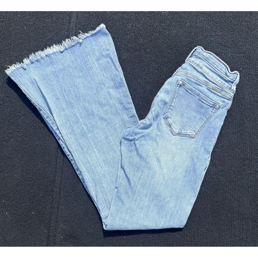 KanCan Jeans Womens 29 Blue Light Wash High Rise Flare Raw Hem VBK1906L Stretch